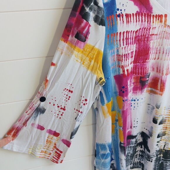 Habitat Clothes To Live In Abstract V-Neck Top Women's Large Button Sleeve Artsy - Picture 3 of 9